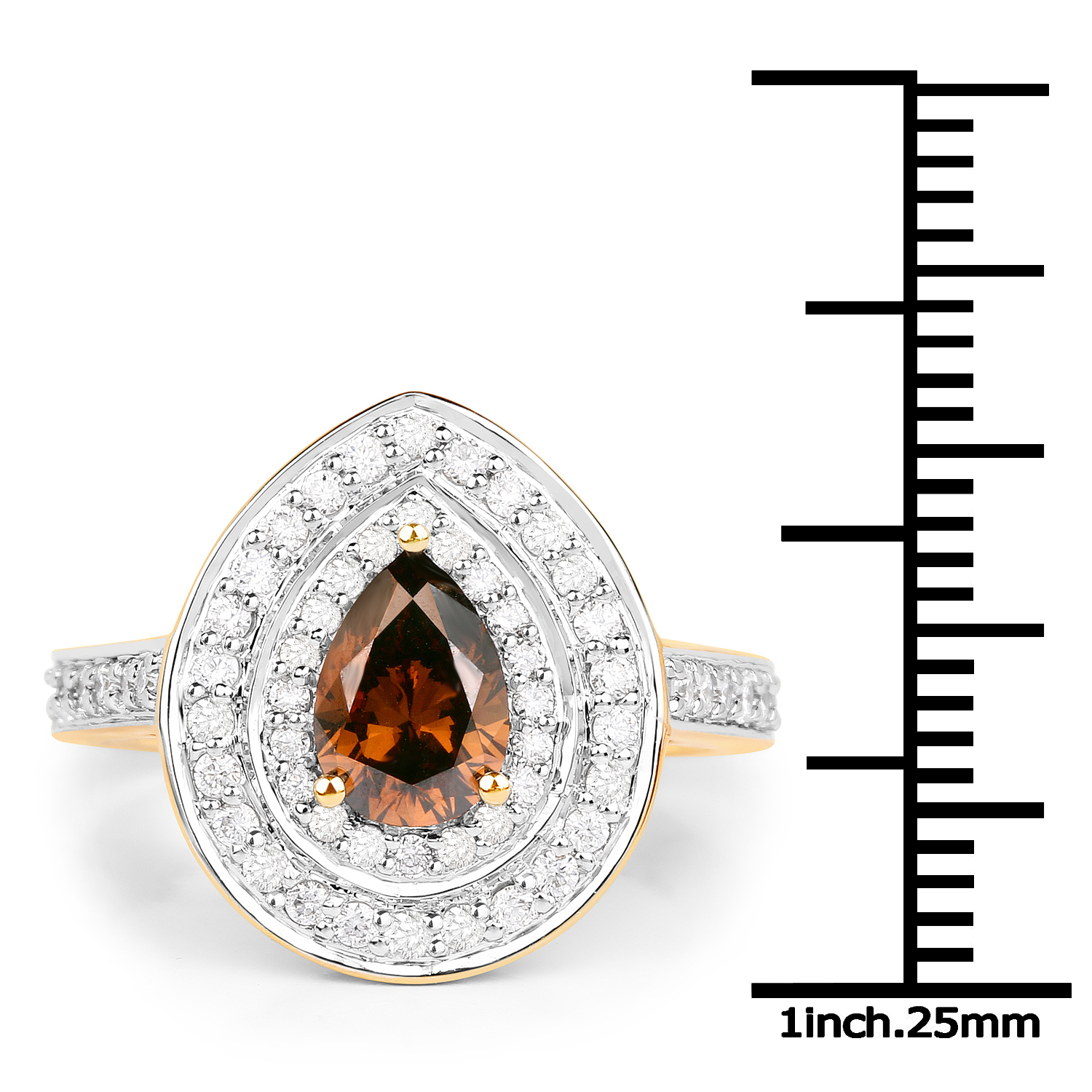 1.57 Carat Genuine Chocolate Brown Diamond and White Diamond 18K Yellow Gold Ring