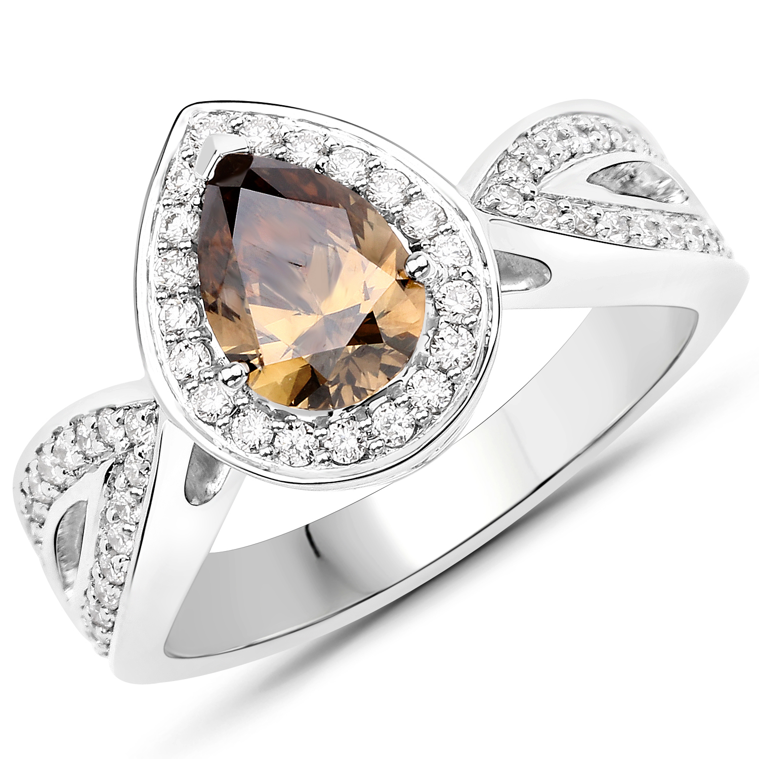 1.47 Carat Genuine Fancy Green Diamond and White Diamond 18K White Gold Ring