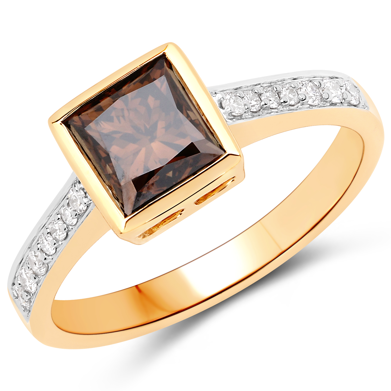 1.64 Carat Genuine Chocolate Brown Diamond and White Diamond 18K Yellow Gold Ring