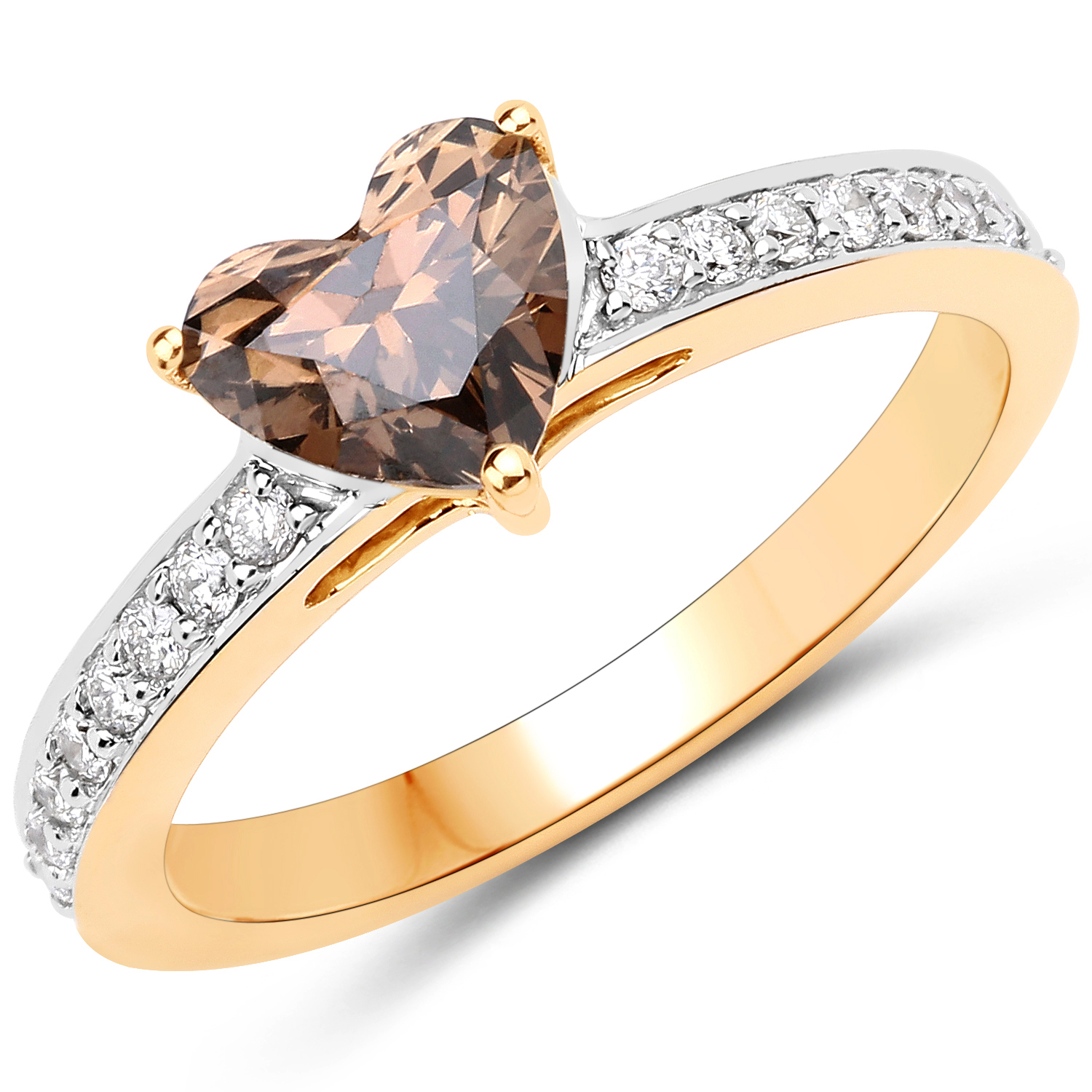 1.28 Carat Genuine Chocolate Brown Diamond and White Diamond 18K Yellow Gold Ring