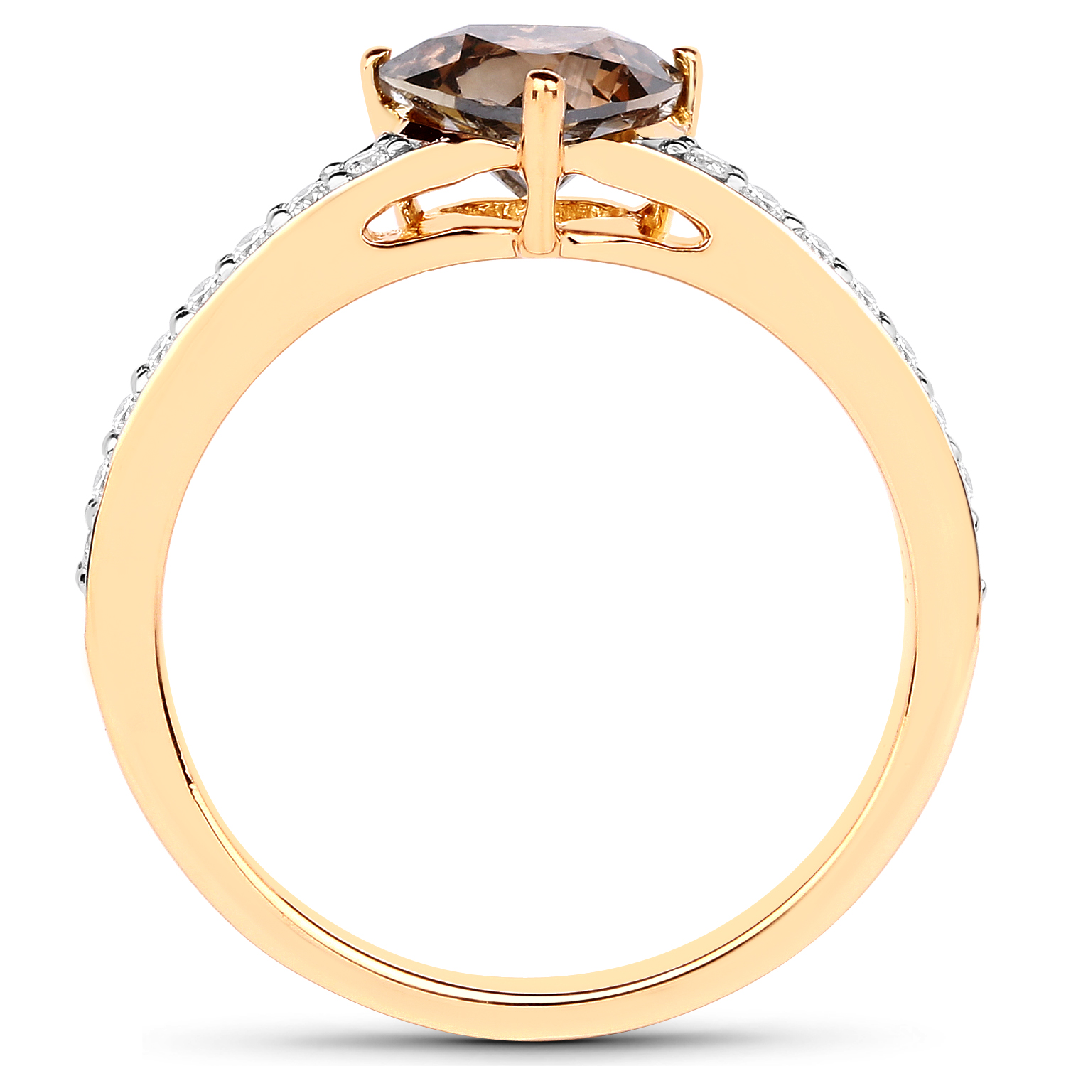 1.28 Carat Genuine Chocolate Brown Diamond and White Diamond 18K Yellow Gold Ring
