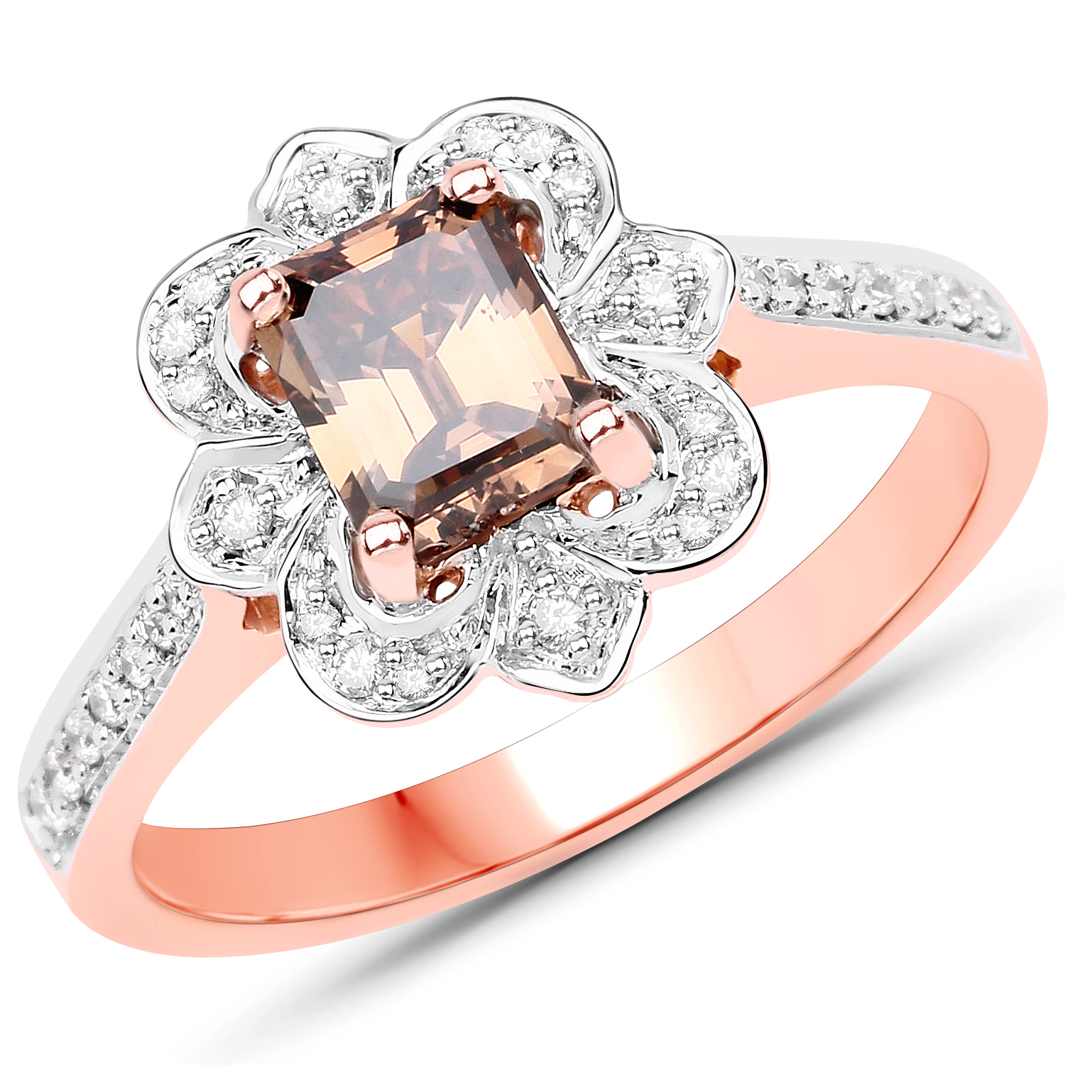 1.24 Carat Genuine Chocolate Brown Diamond and White Diamond 18K Rose Gold Ring