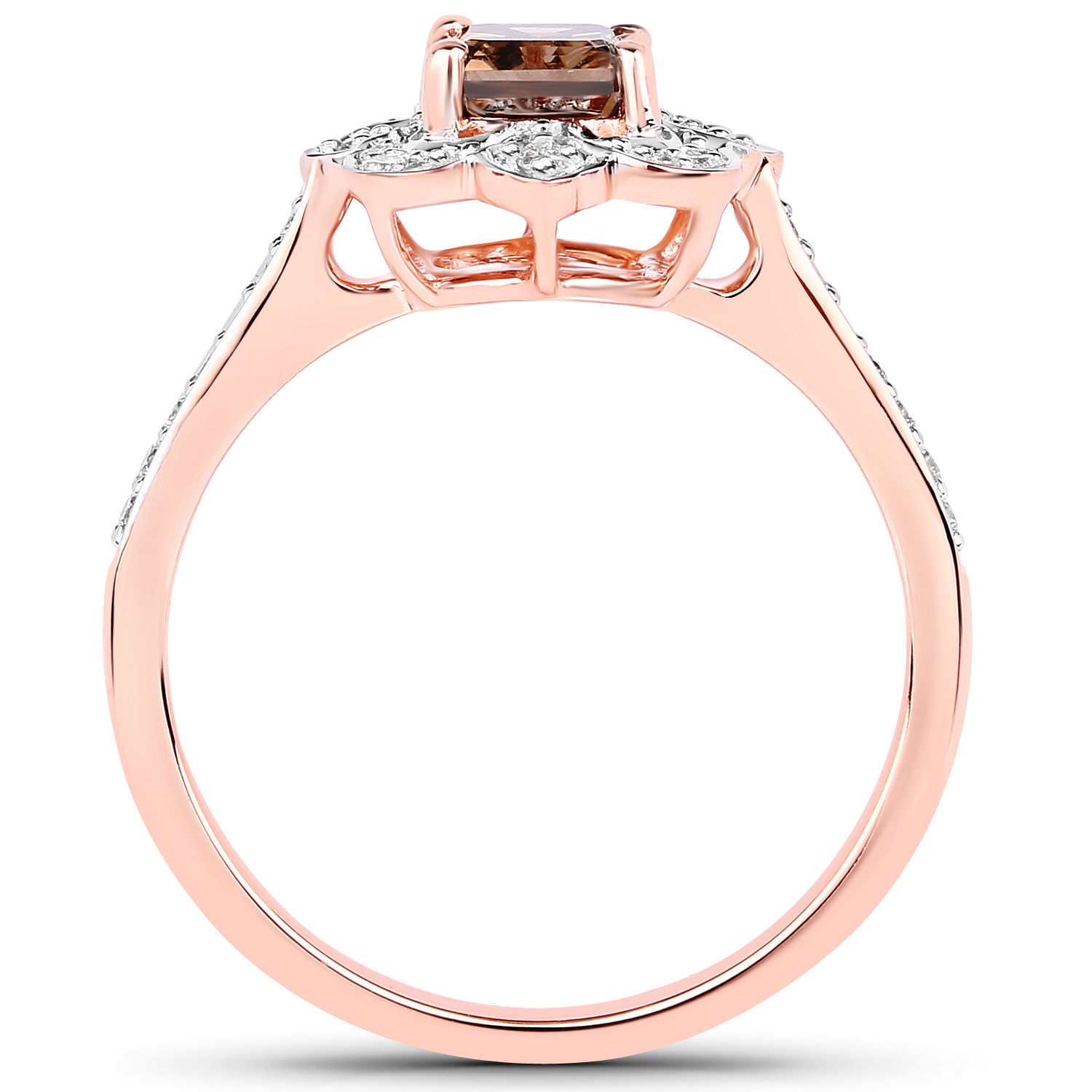 1.24 Carat Genuine Chocolate Brown Diamond and White Diamond 18K Rose Gold Ring