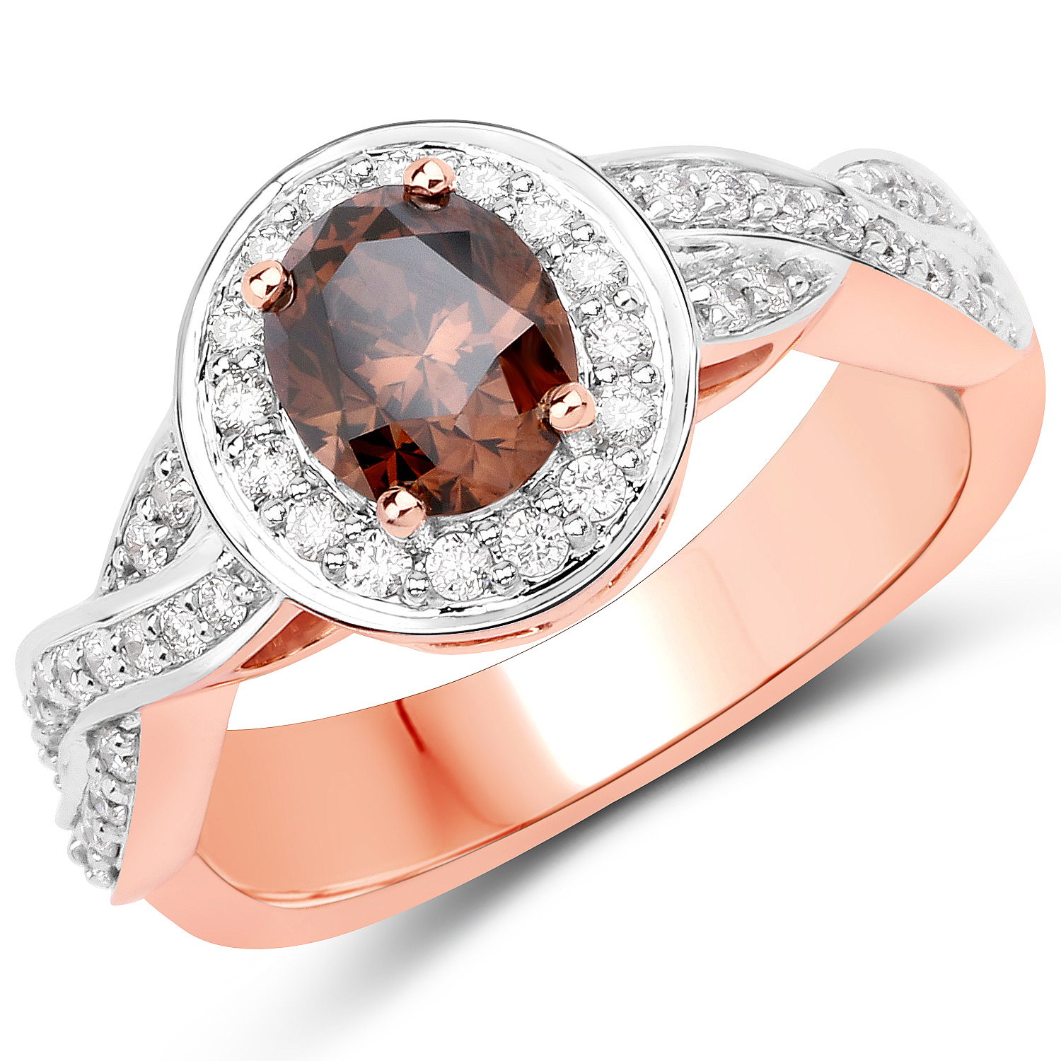 1.40 Carat Genuine Chocolate Brown Diamond and White Diamond 18K Rose Gold Ring