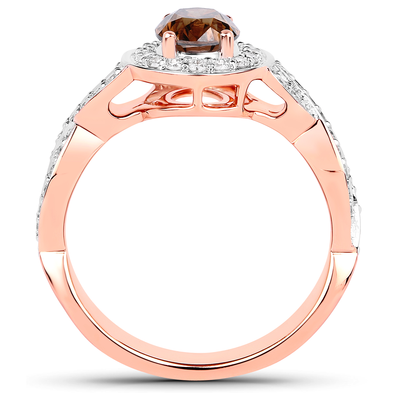 1.40 Carat Genuine Chocolate Brown Diamond and White Diamond 18K Rose Gold Ring