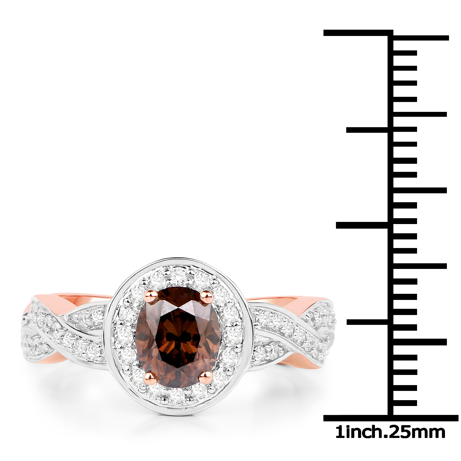 1.40 Carat Genuine Chocolate Brown Diamond and White Diamond 18K Rose Gold Ring