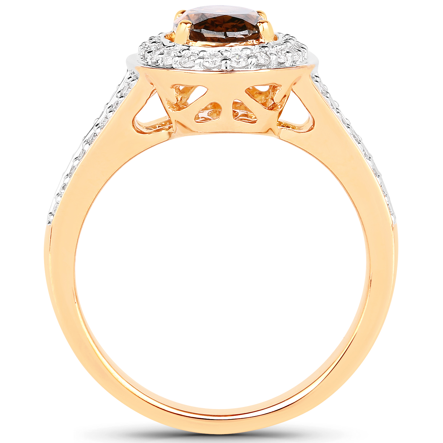 1.52 Carat Genuine Chocolate Brown Diamond and White Diamond 18K Yellow Gold Ring