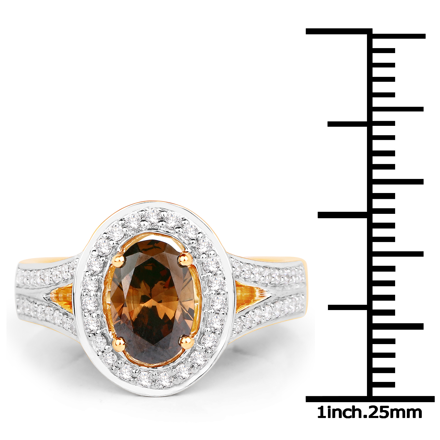 1.52 Carat Genuine Chocolate Brown Diamond and White Diamond 18K Yellow Gold Ring