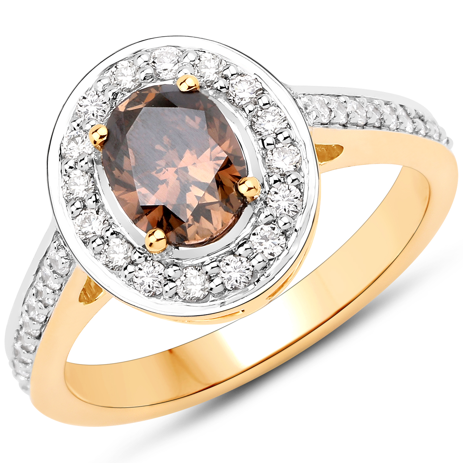 1.36 Carat Genuine TTLB Diamond and White Diamond 18K Yellow Gold Ring