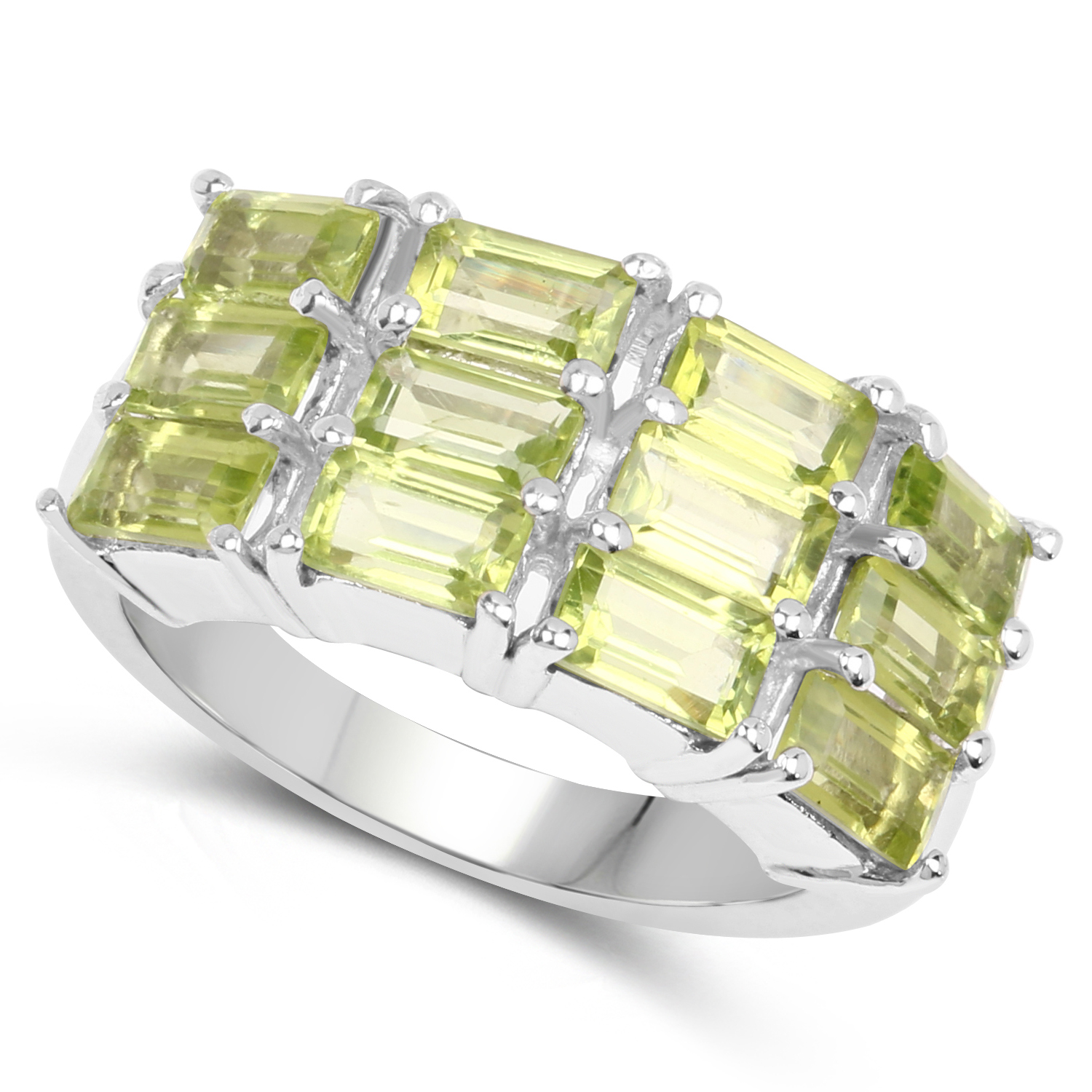 4.32 Carat Genuine Peridot .925 Sterling Silver Ring