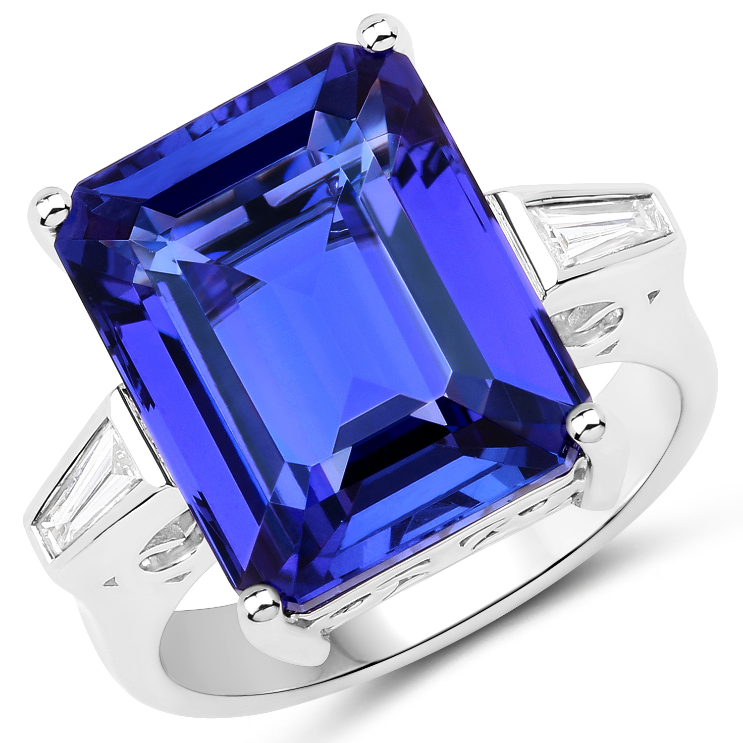 15.20 Carat Genuine Tanzanite and White Diamond 18K White Gold Ring