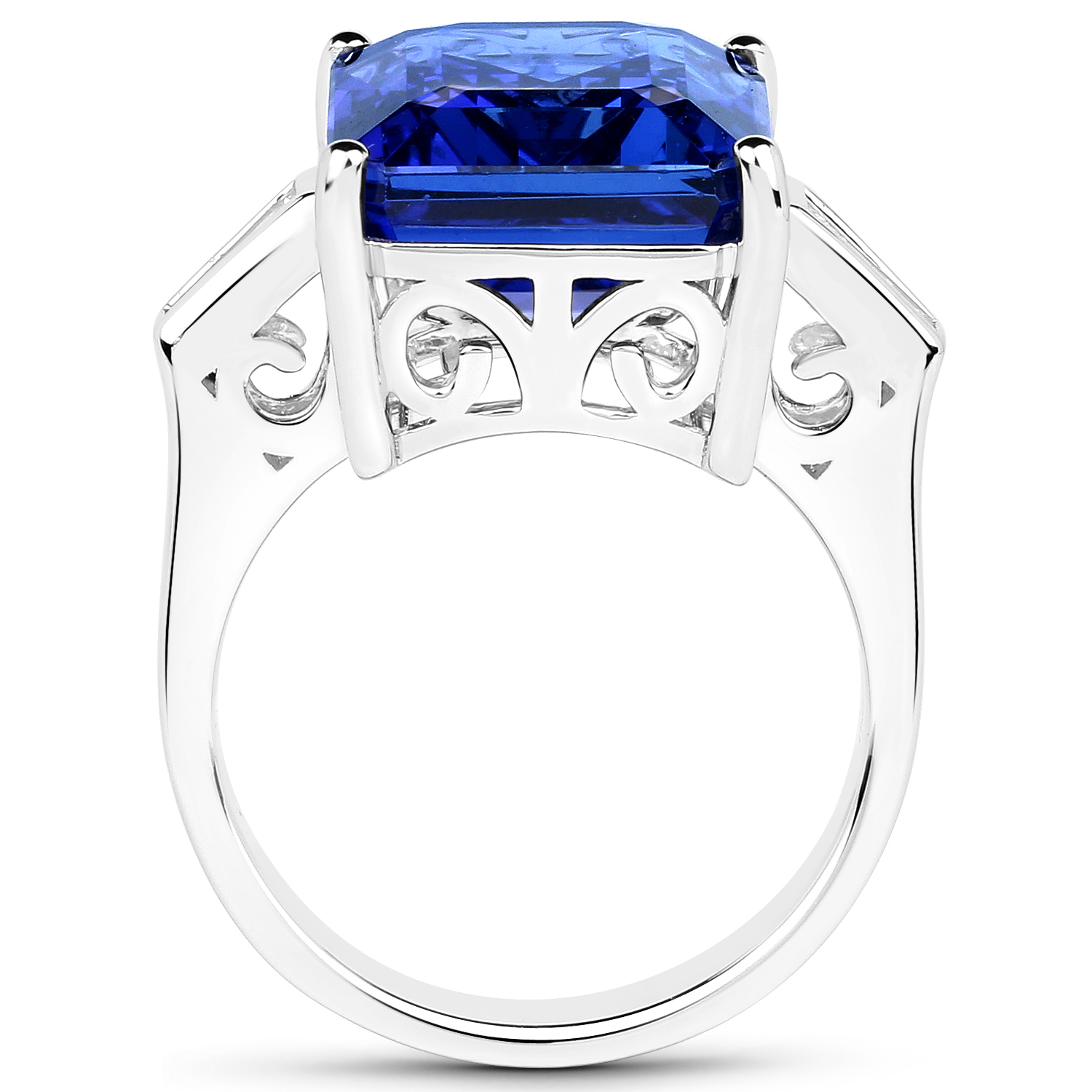 15.20 Carat Genuine Tanzanite and White Diamond 18K White Gold Ring