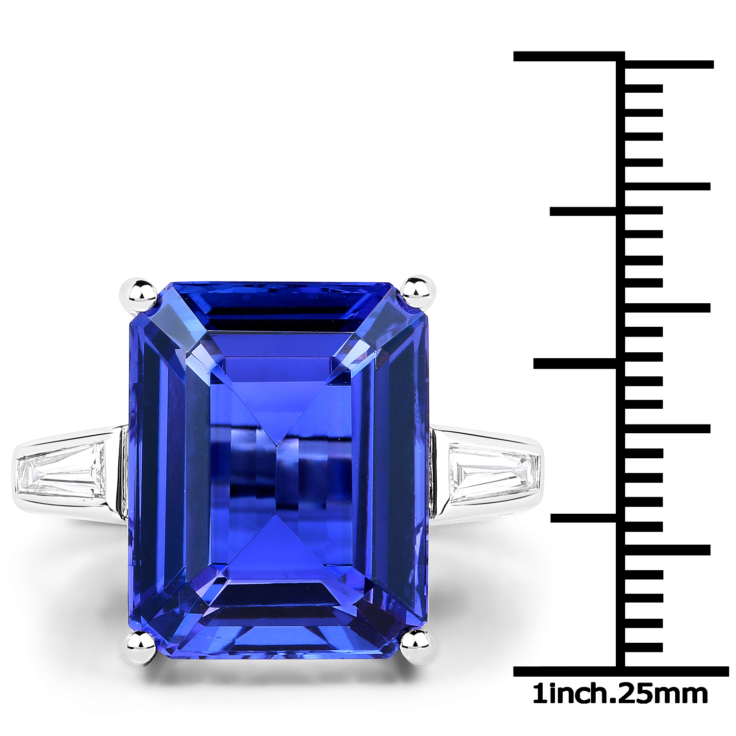 15.20 Carat Genuine Tanzanite and White Diamond 18K White Gold Ring