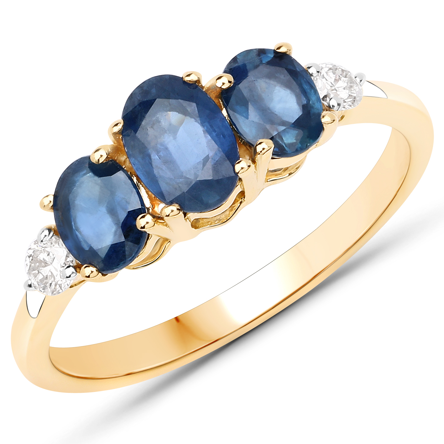 1.26 Carat Genuine Blue Sapphire and White Diamond 14K Yellow Gold Ring