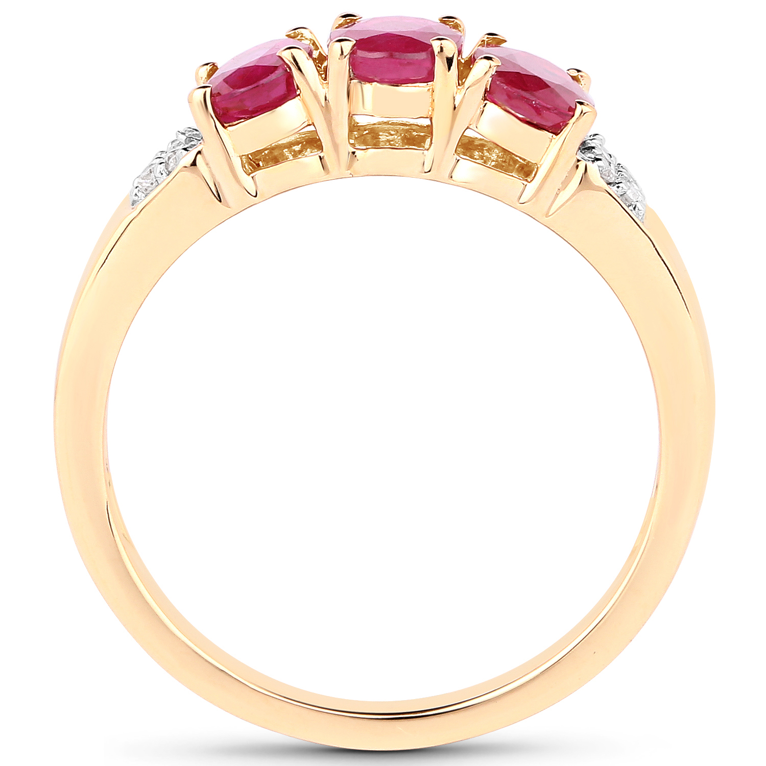 1.66 Carat Genuine Ruby and White Diamond 14K Yellow Gold Ring