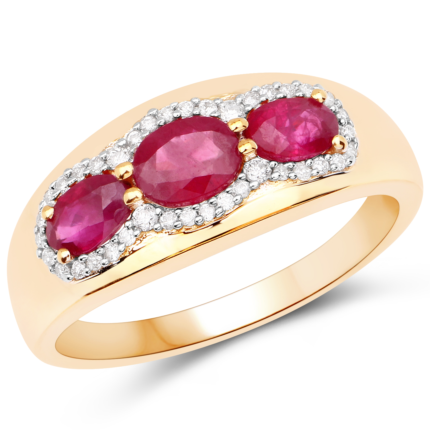 0.95 Carat Genuine Ruby and White Diamond 14K Yellow Gold Ring