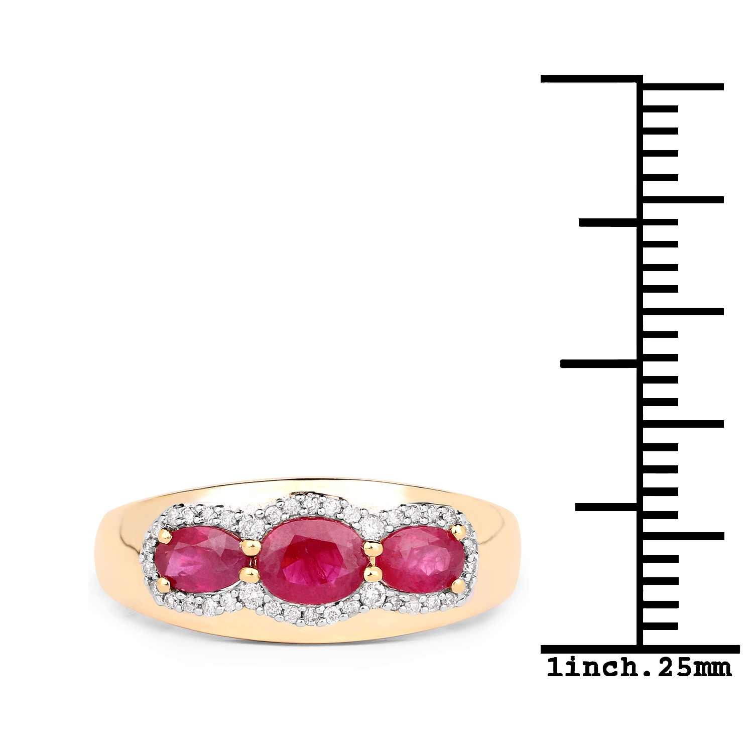 0.95 Carat Genuine Ruby and White Diamond 14K Yellow Gold Ring