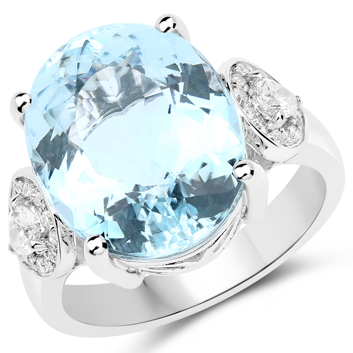 9.41 Carat Genuine Aquamarine and White Diamond 14K White Gold Ring