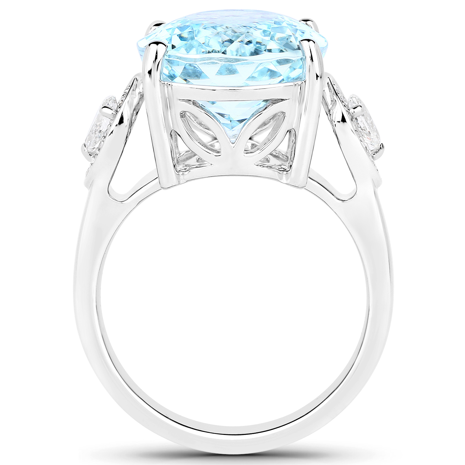 9.41 Carat Genuine Aquamarine and White Diamond 14K White Gold Ring