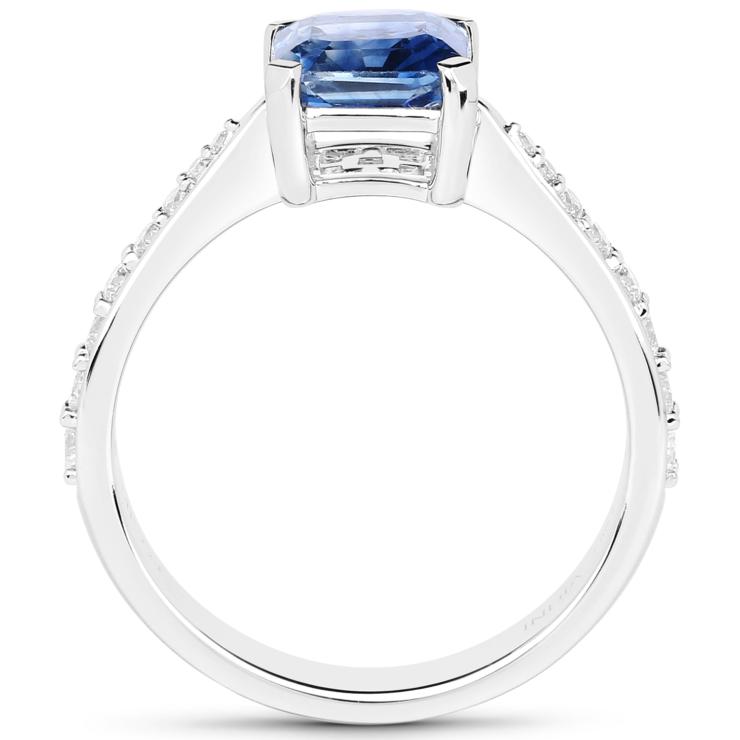 2.19 Carat Genuine Cylone Sapphire and White Diamond 14K White Gold Ring