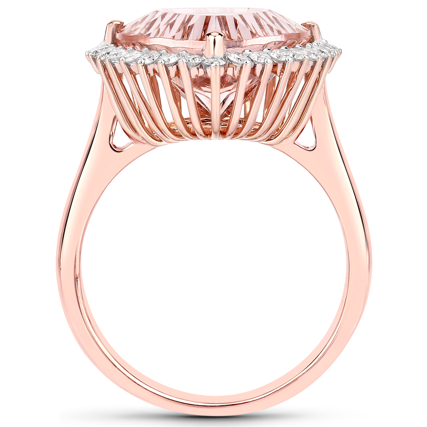 6.13 Carat Genuine Morganite and White Diamond 14K Rose Gold Ring