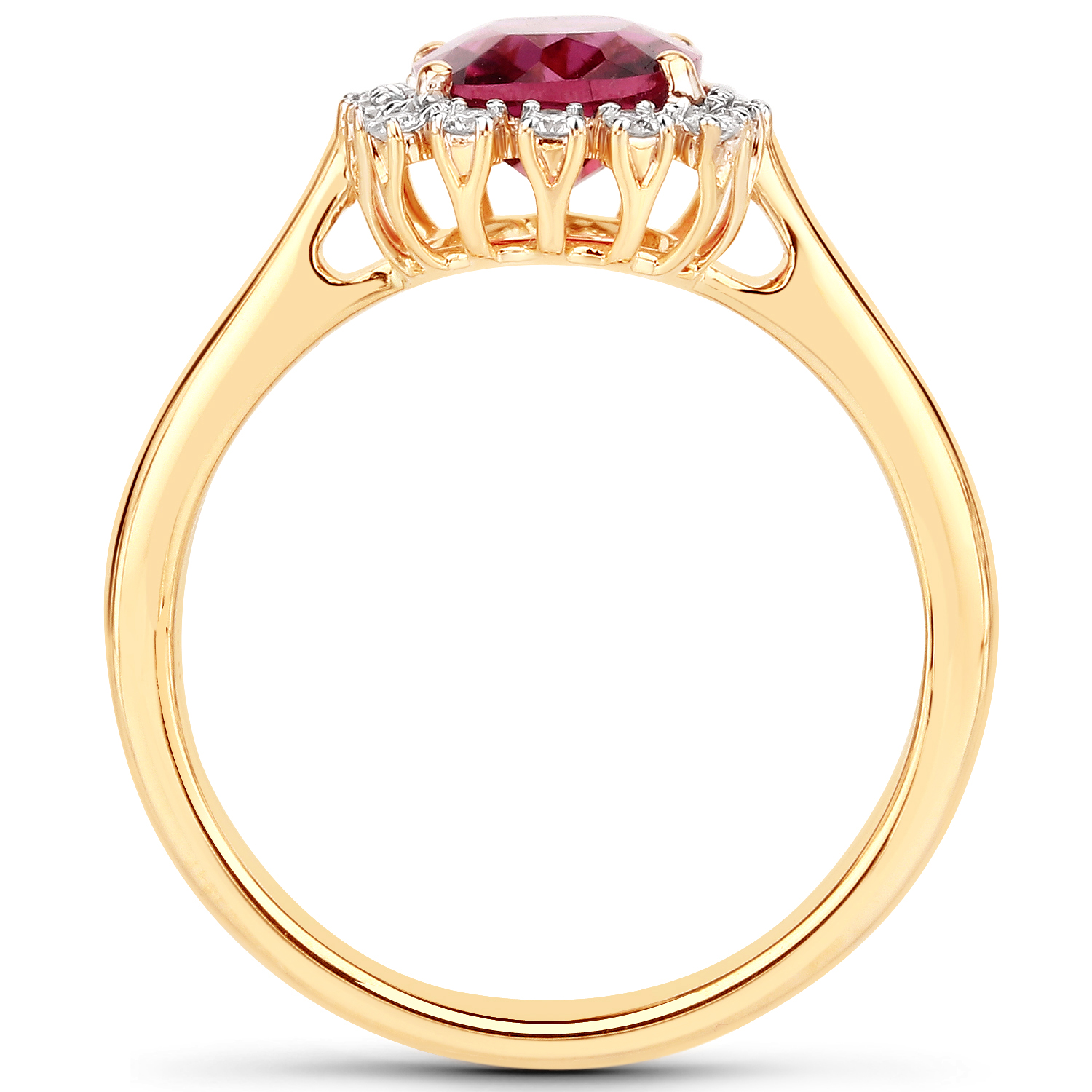2.10 Carat Genuine Rubellite and White Diamond 14K Yellow Gold Ring