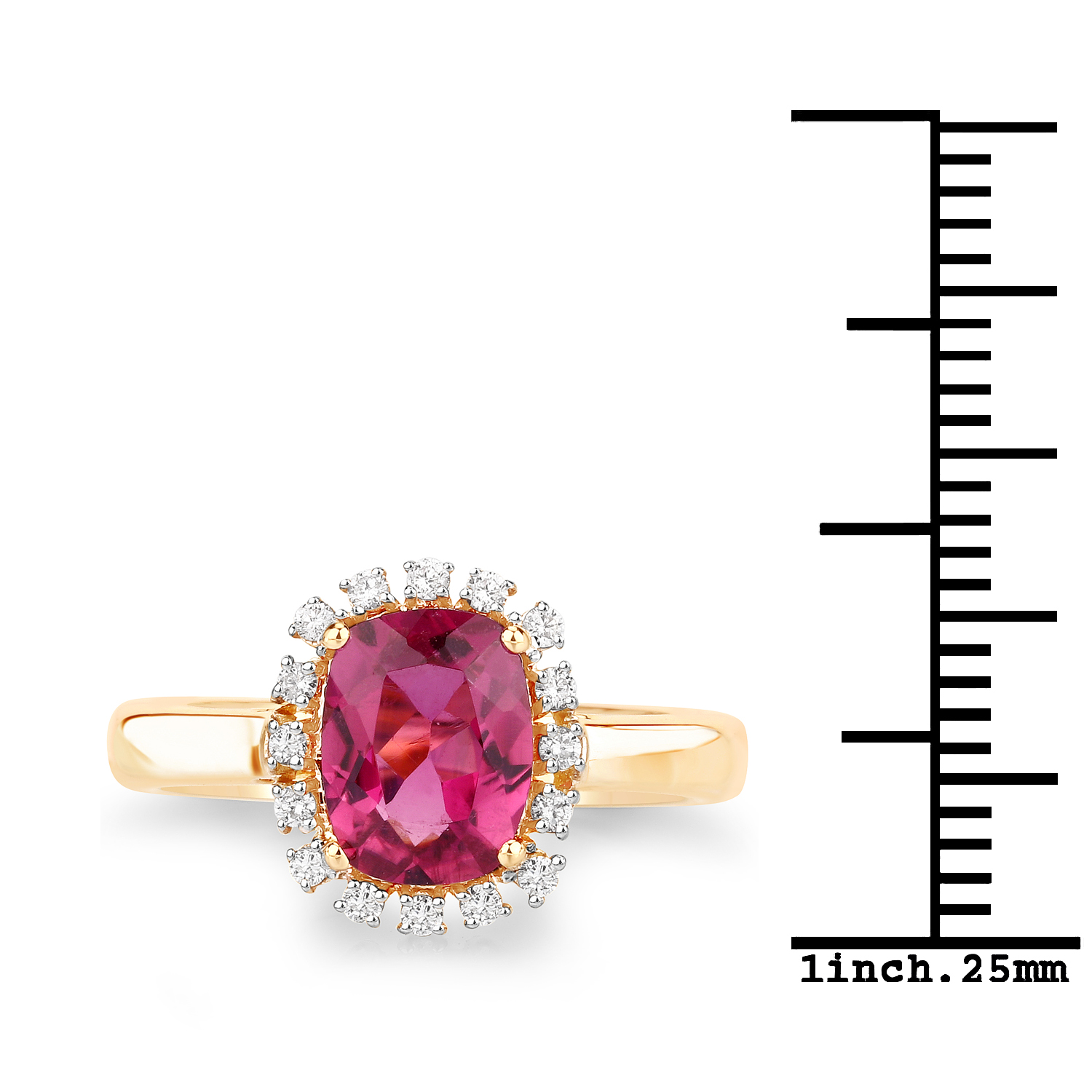 2.10 Carat Genuine Rubellite and White Diamond 14K Yellow Gold Ring