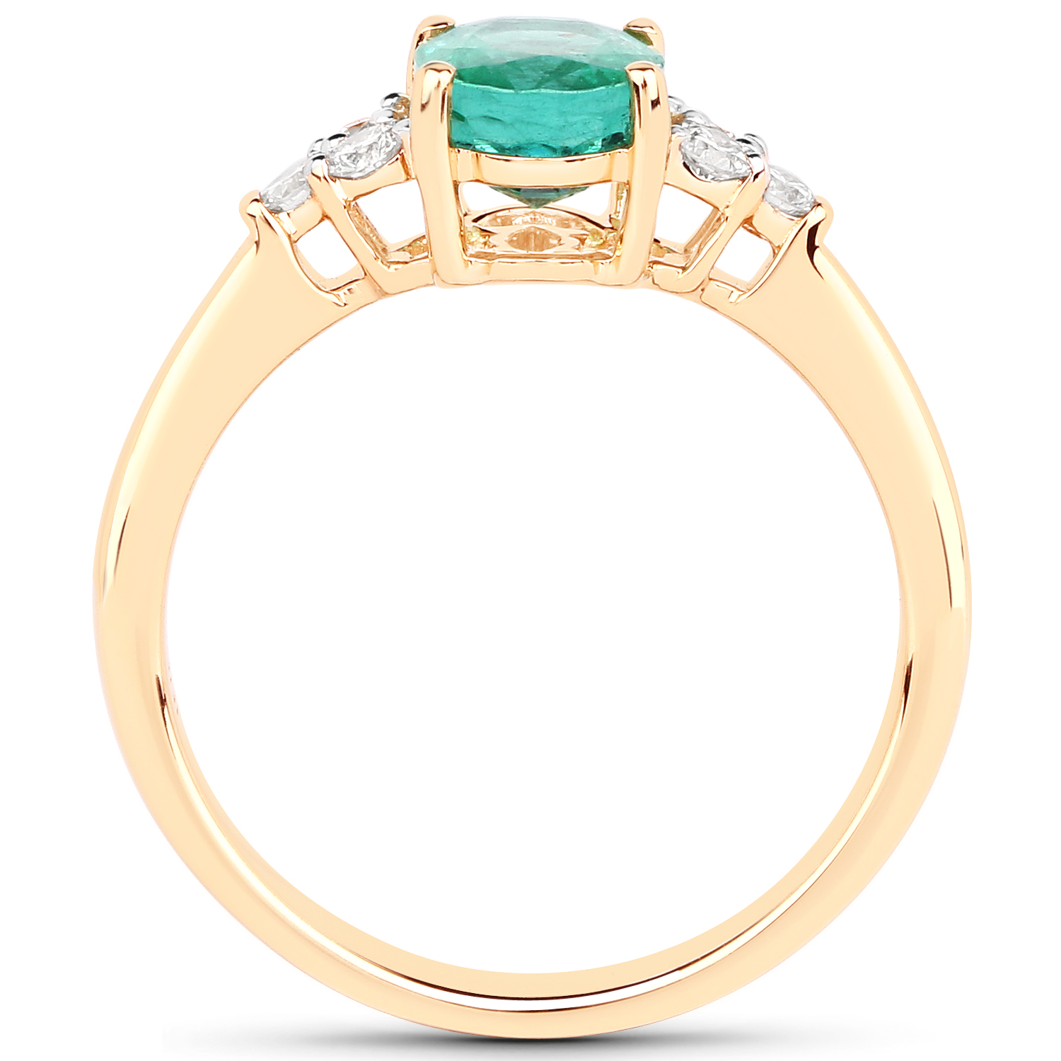 1.43 Carat Genuine Zambian Emerald and White Diamond 14K Yellow Gold Ring