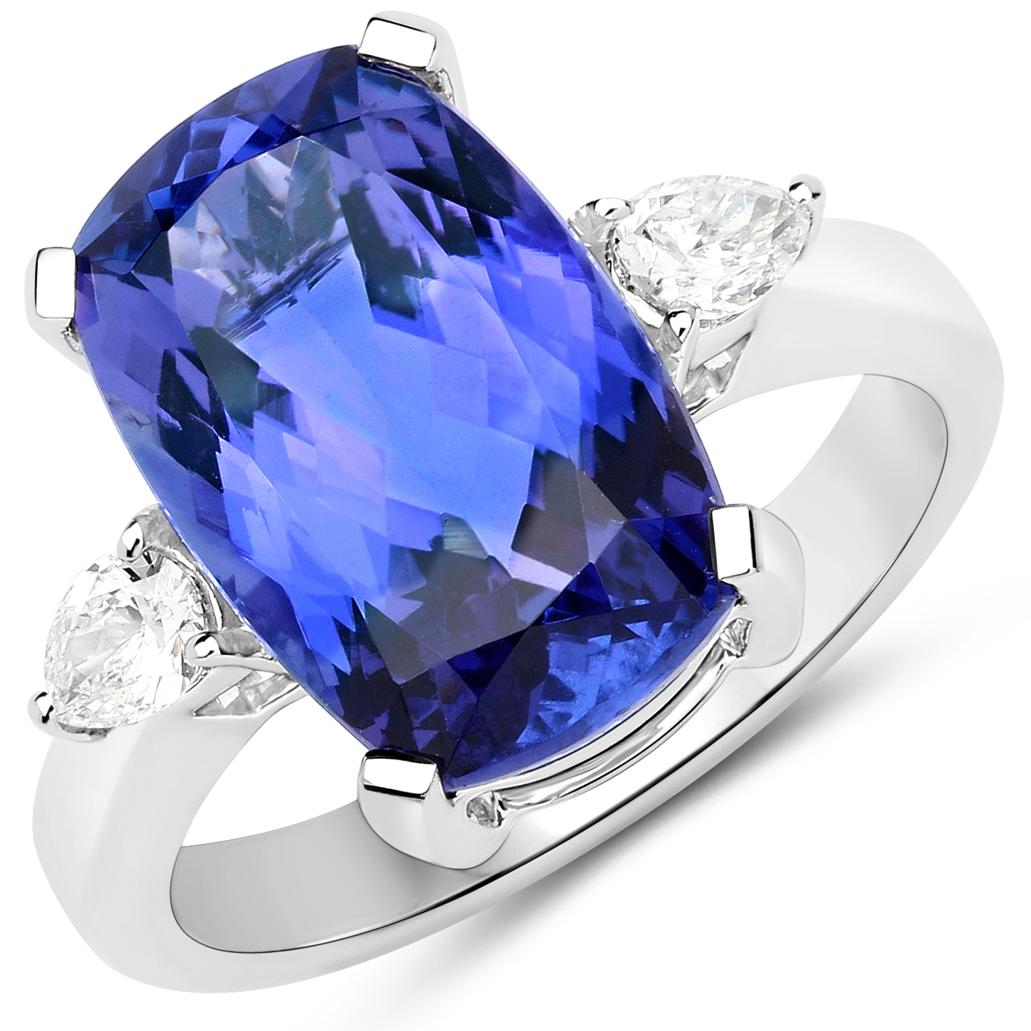 6.61 Carat Genuine Tanzanite and White Diamond 14K White Gold Ring
