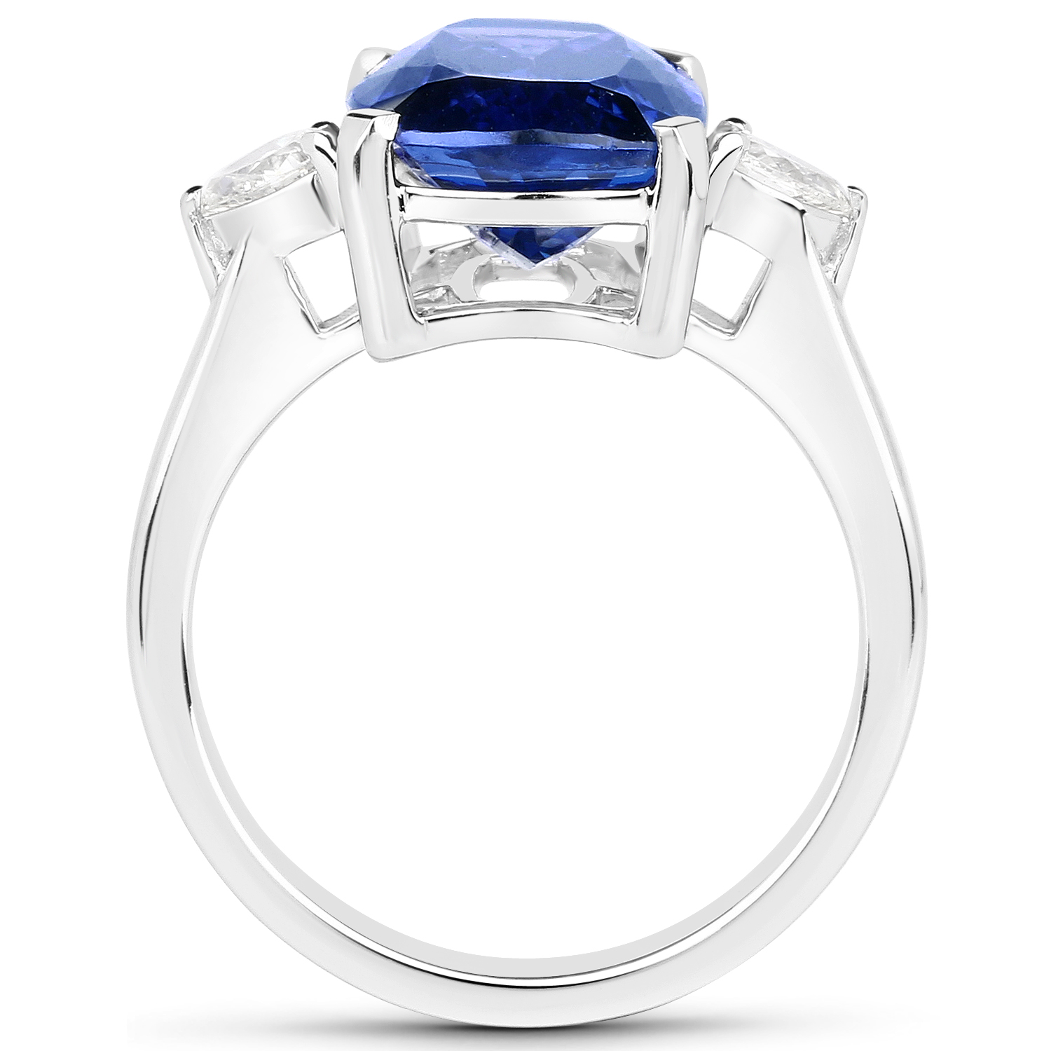 6.61 Carat Genuine Tanzanite and White Diamond 14K White Gold Ring
