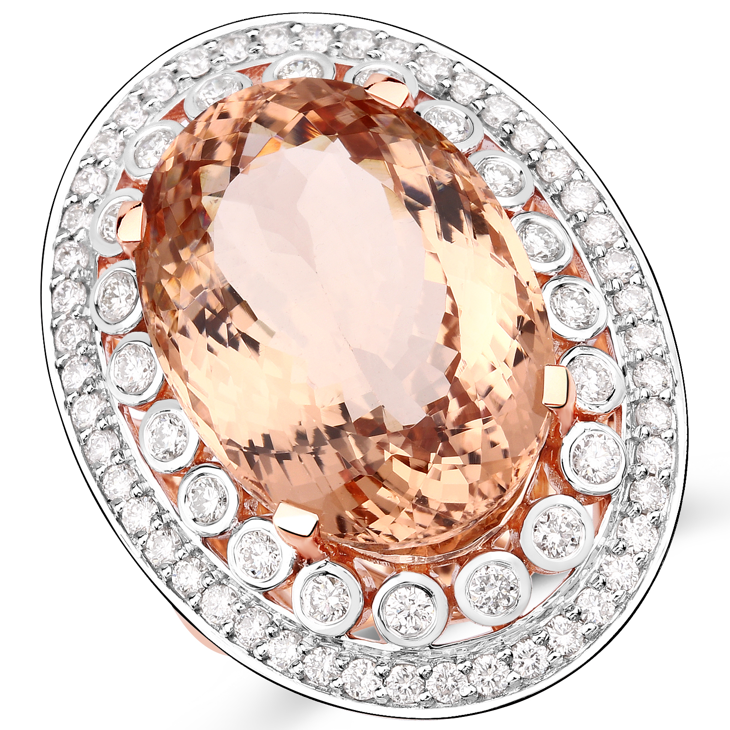 18.19 Carat Genuine Morganite and White Diamond 14K Rose Gold Ring