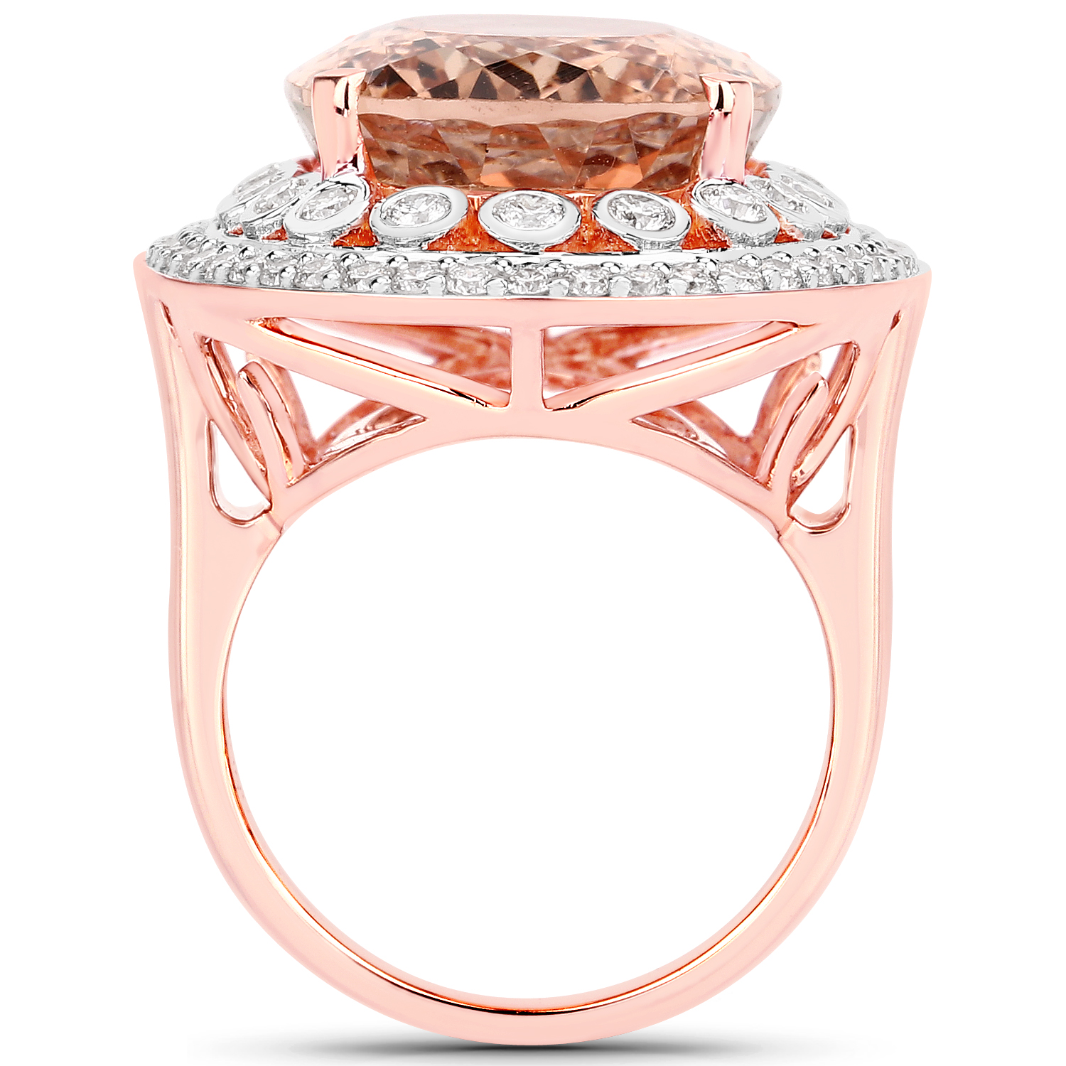 18.19 Carat Genuine Morganite and White Diamond 14K Rose Gold Ring