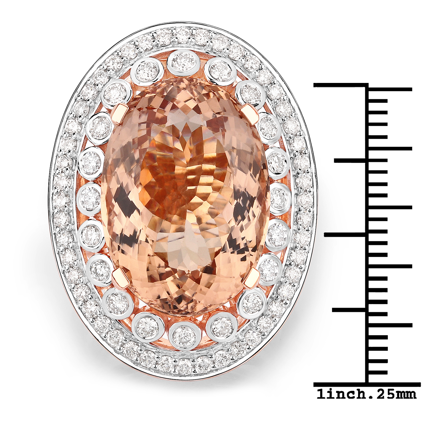 18.19 Carat Genuine Morganite and White Diamond 14K Rose Gold Ring