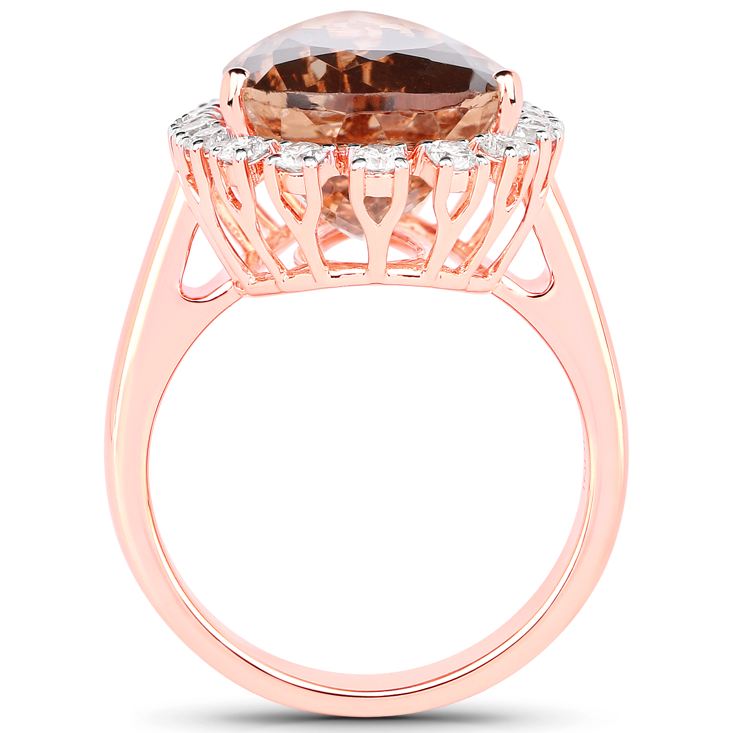 11.84 Carat Genuine Morganite and White Diamond 14K Rose Gold Ring
