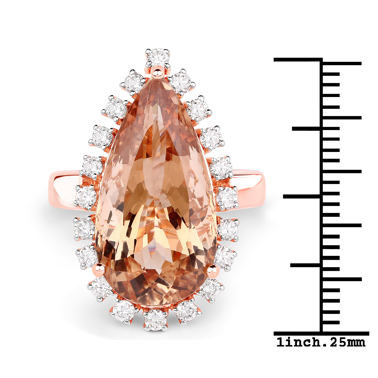 11.84 Carat Genuine Morganite and White Diamond 14K Rose Gold Ring