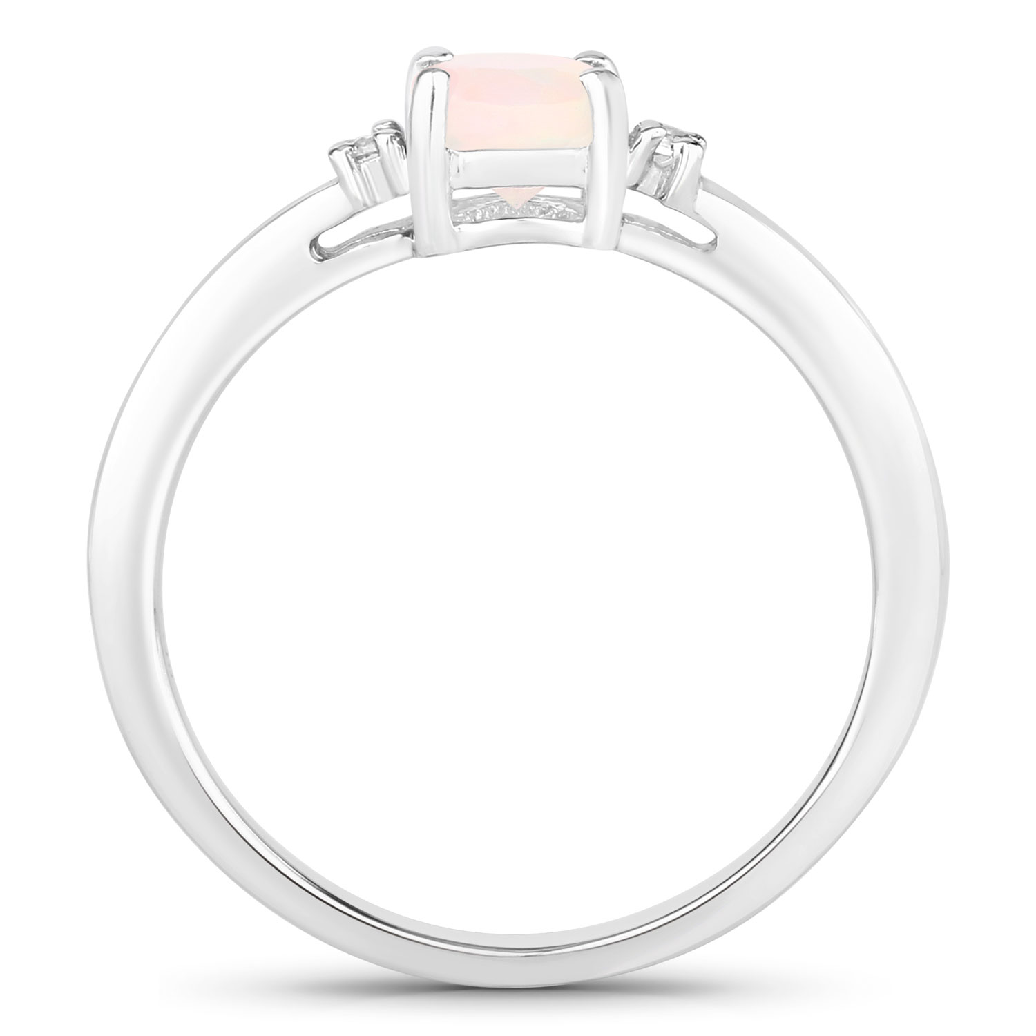 0.43 Carat Genuine Ethiopian Opal and Created White Sapphire .925 Sterling Silver Ring