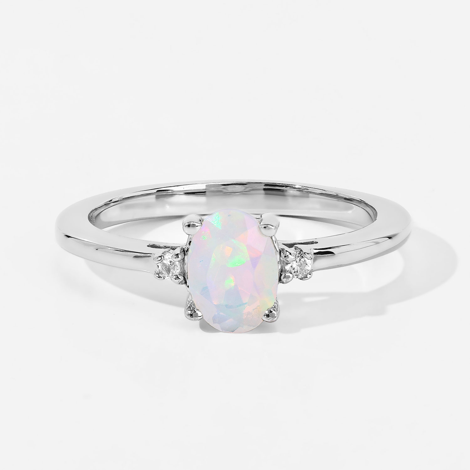 0.43 Carat Genuine Ethiopian Opal and Created White Sapphire .925 Sterling Silver Ring