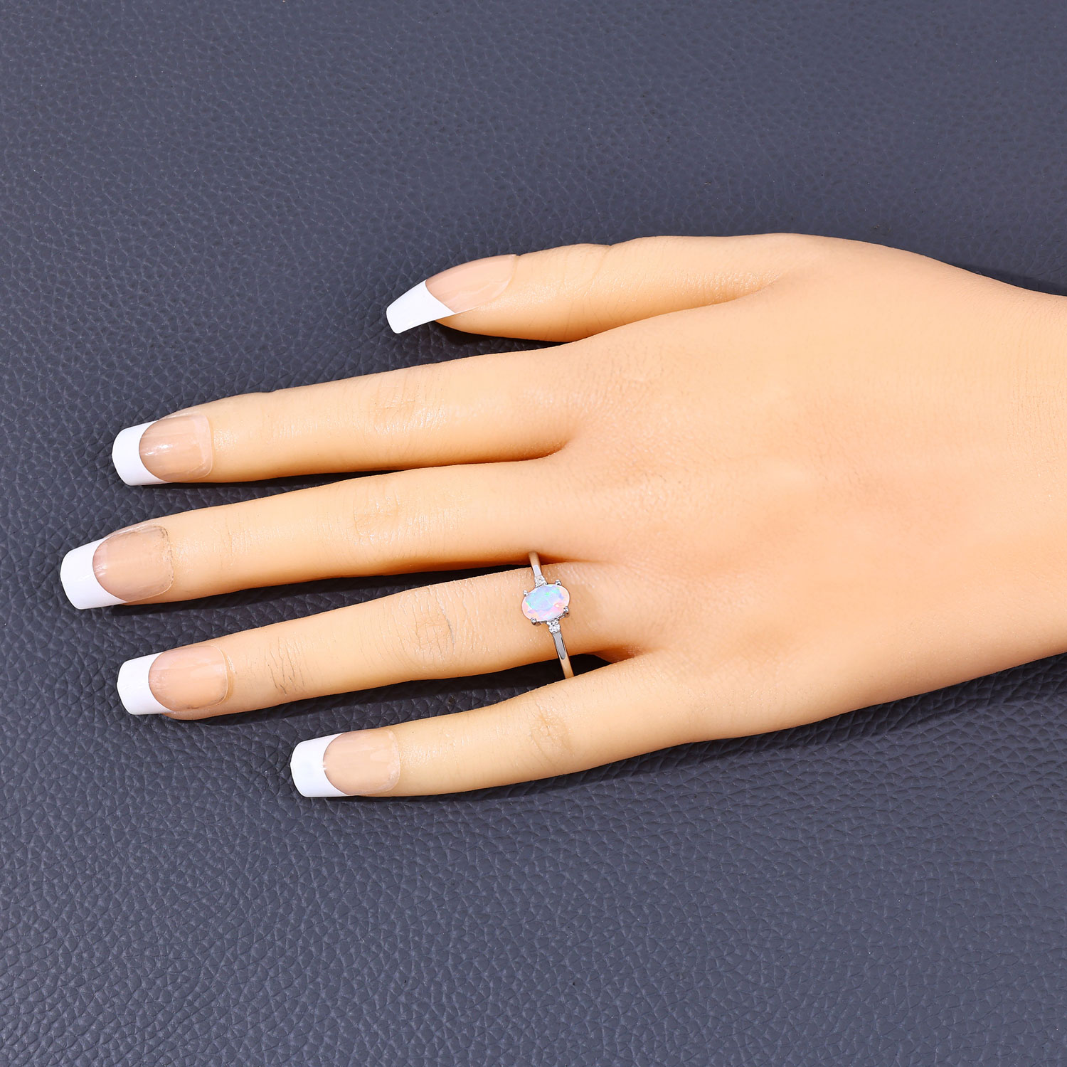 0.43 Carat Genuine Ethiopian Opal and Created White Sapphire .925 Sterling Silver Ring