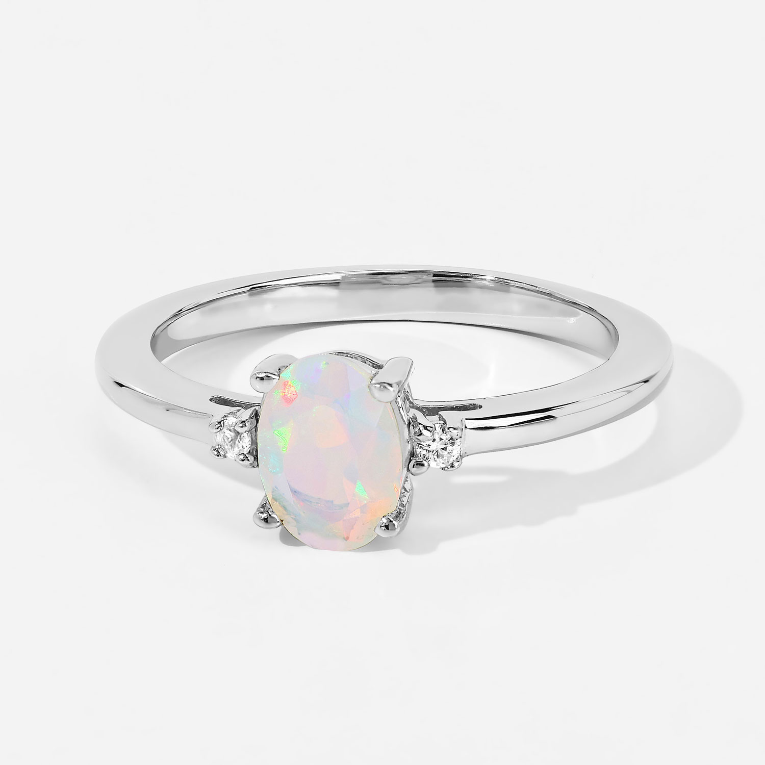 0.43 Carat Genuine Ethiopian Opal and Created White Sapphire .925 Sterling Silver Ring