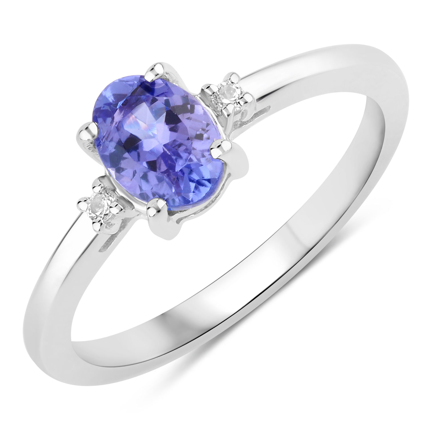 0.81 Carat Genuine Tanzanite and Created White Sapphire .925 Sterling Silver Ring