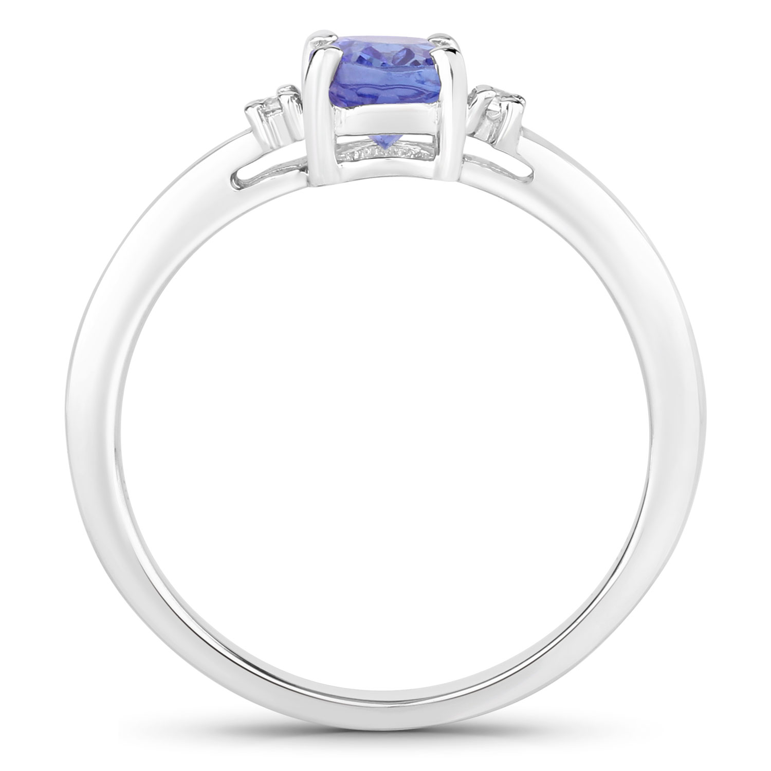 0.81 Carat Genuine Tanzanite and Created White Sapphire .925 Sterling Silver Ring