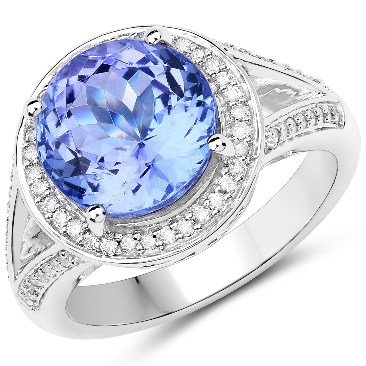 5.52 Carat Genuine Tanzanite and White Diamond 14K White Gold Ring