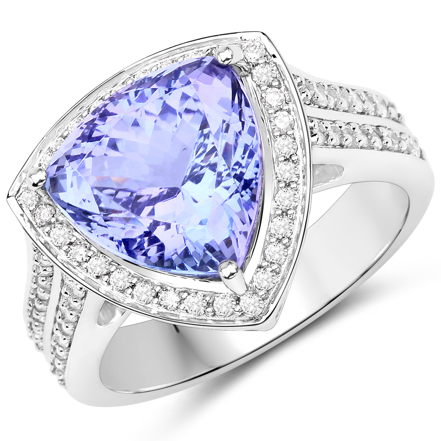 6.60 Carat Genuine Tanzanite and White Diamond 14K White Gold Ring