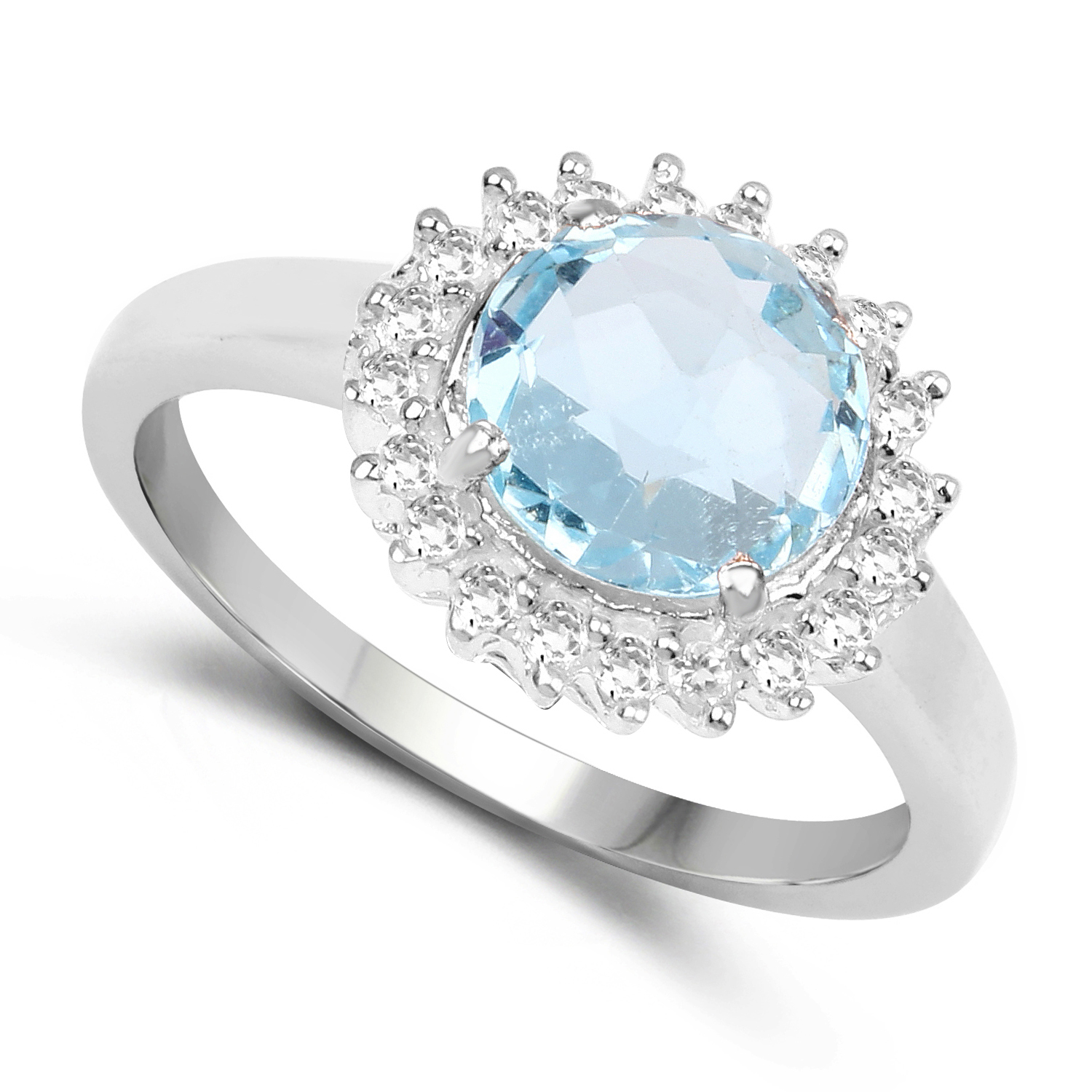 3.40 Carat Genuine Blue Topaz & White Topaz .925 Sterling Silver Ring