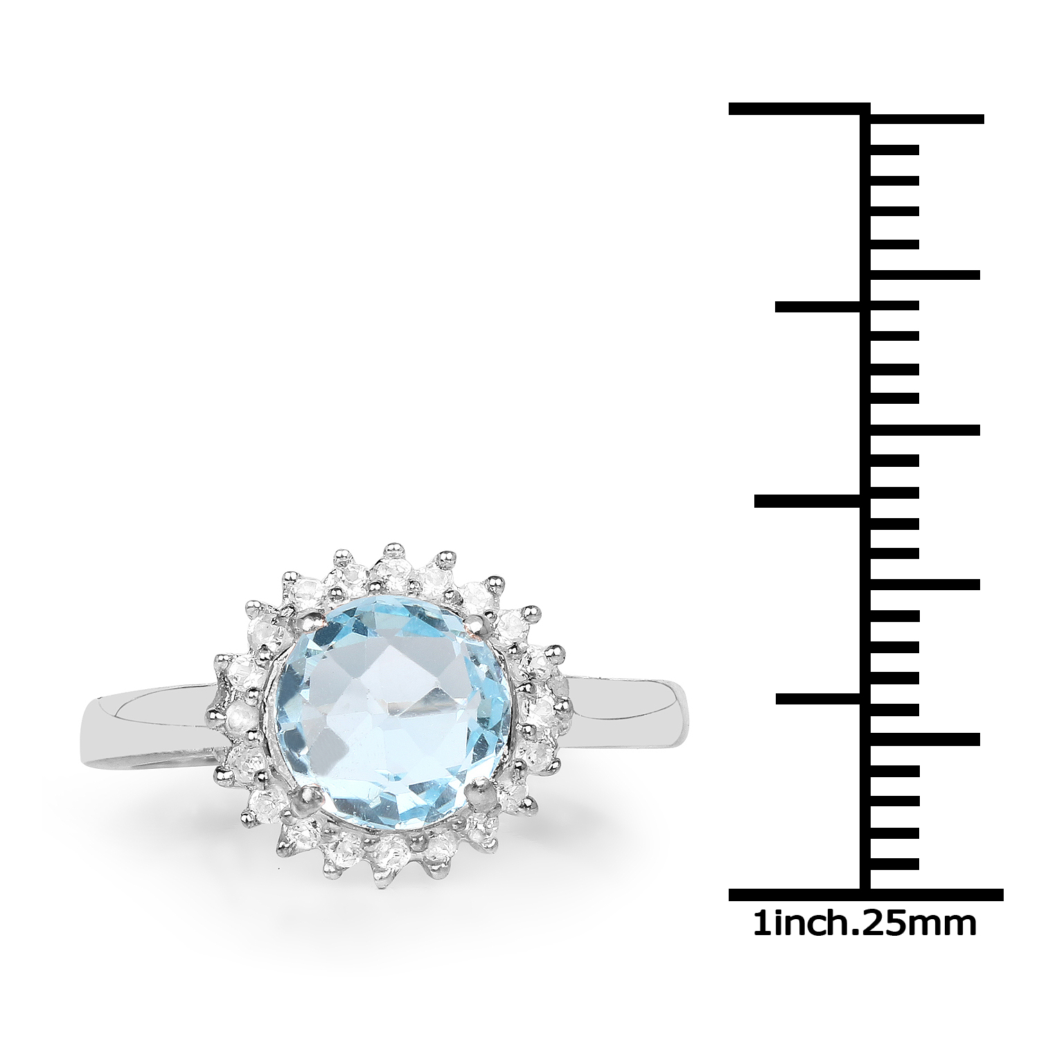 3.40 Carat Genuine Blue Topaz & White Topaz .925 Sterling Silver Ring