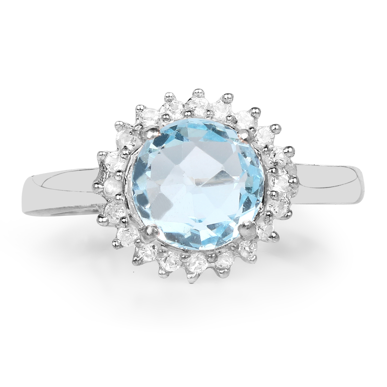 3.40 Carat Genuine Blue Topaz & White Topaz .925 Sterling Silver Ring