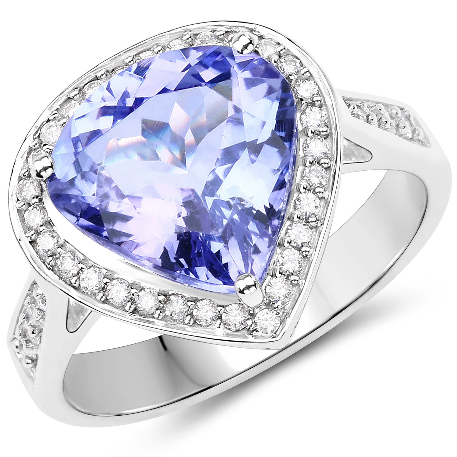 4.50 Carat Genuine Tanzanite and White Diamond 14K White Gold Ring