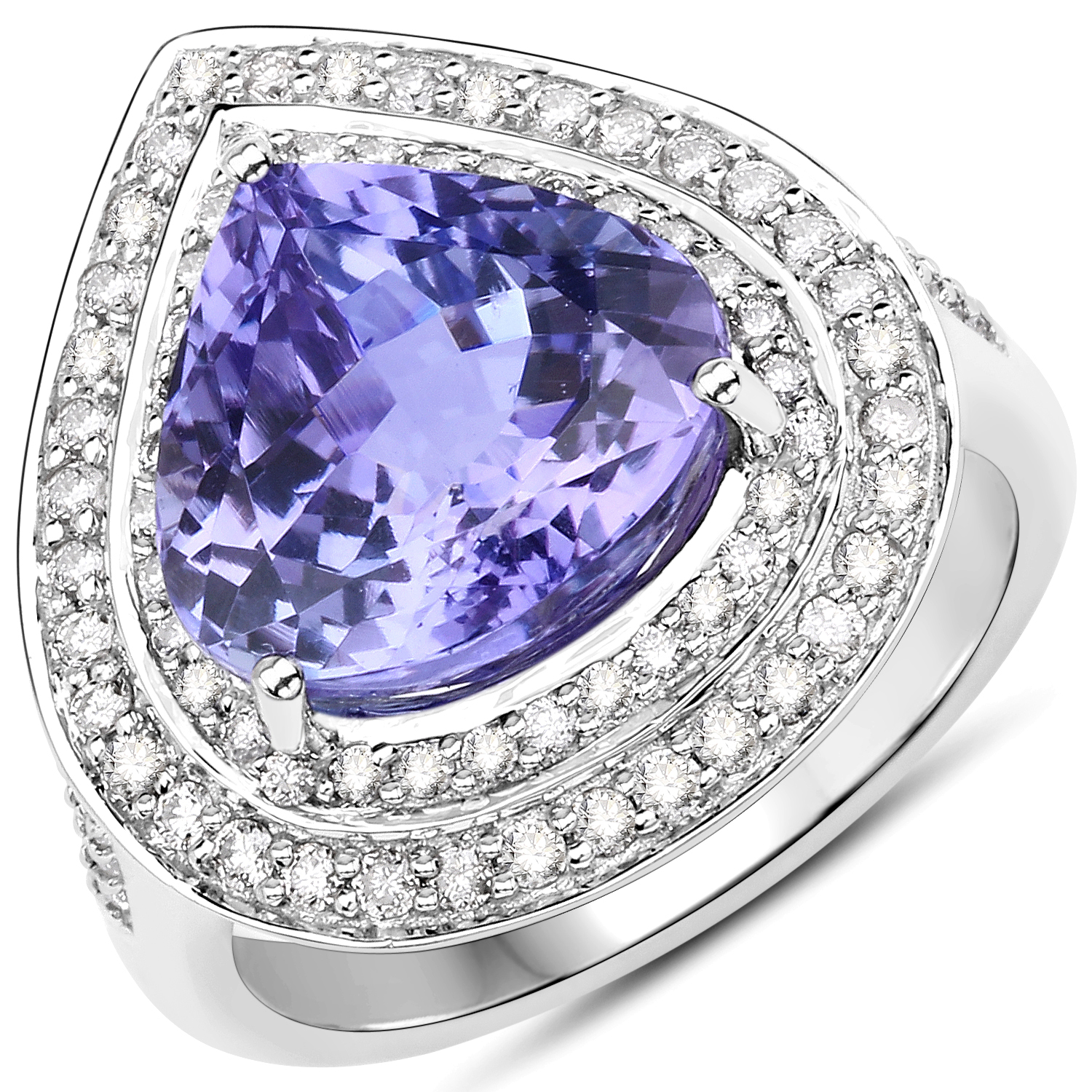 6.96 Carat Genuine Tanzanite and White Diamond 14K White Gold Ring