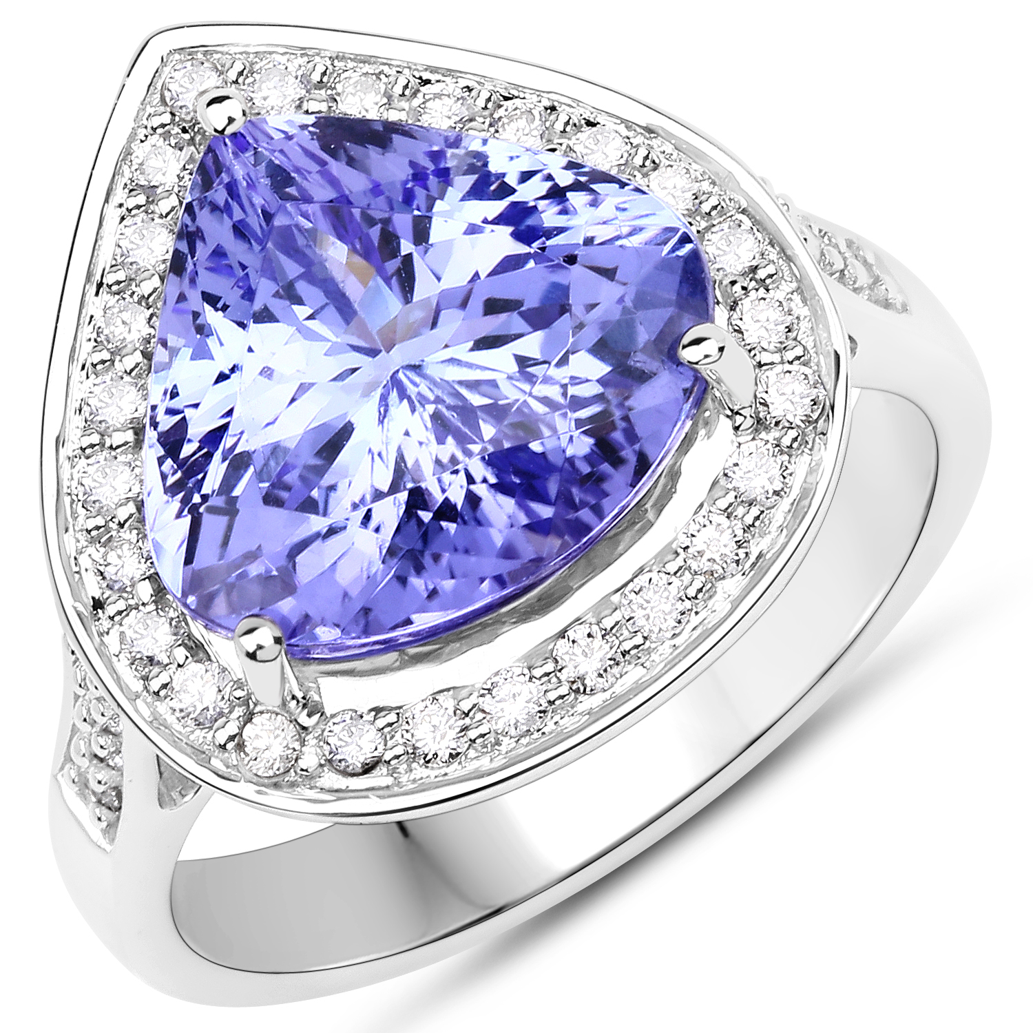 5.87 Carat Genuine Tanzanite and White Diamond 14K White Gold Ring
