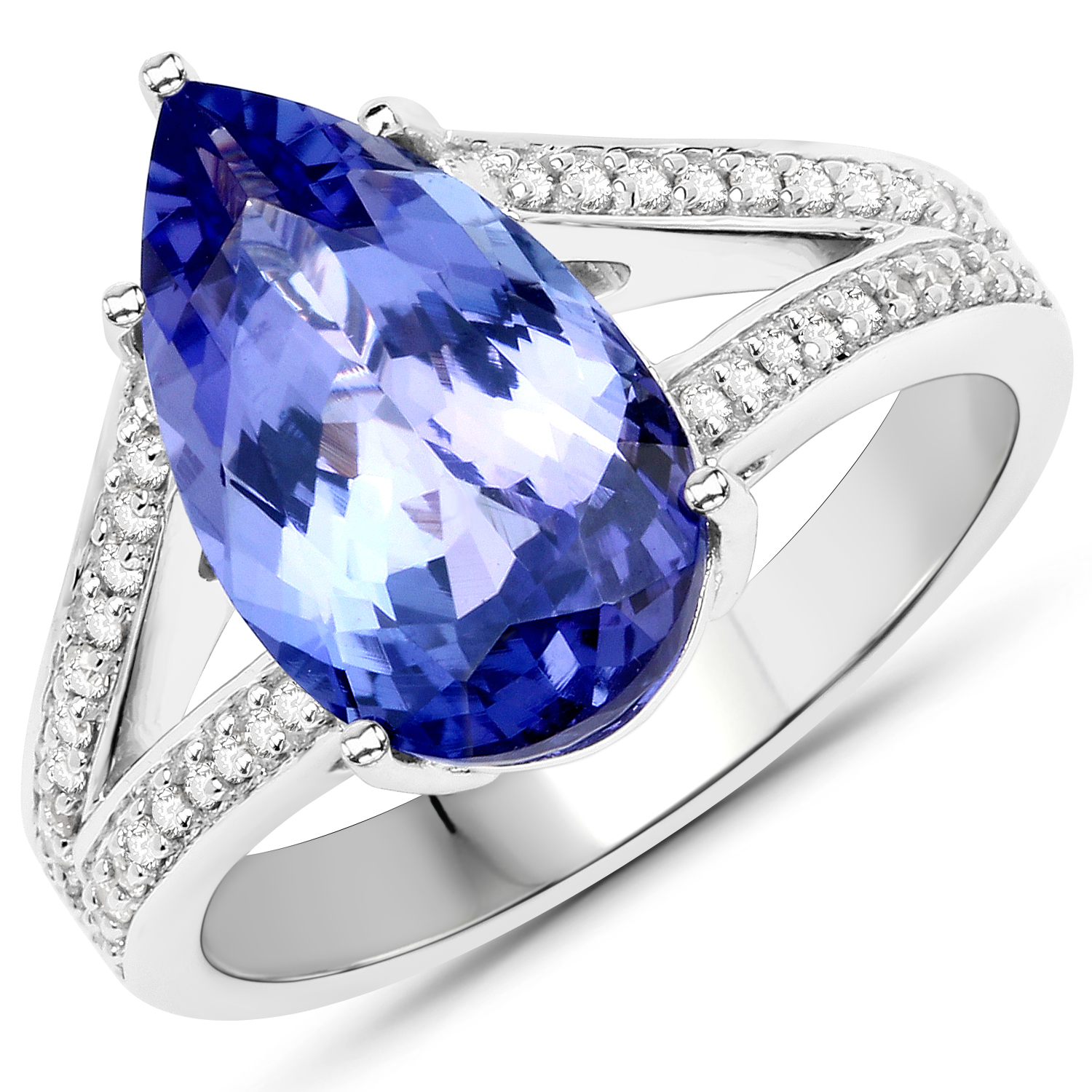 4.82 Carat Genuine Tanzanite and White Diamond 14K White Gold Ring